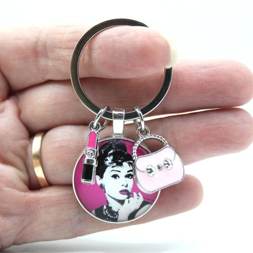Audrey Hepburn BREAKFAST AT TIFFANY'S Holly Golightly Pink Handbag Pink Lipstick Keyring